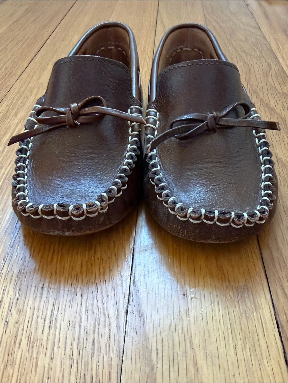 Elephantito Brown Kids Moccasin Loafers with Contrast Stitch